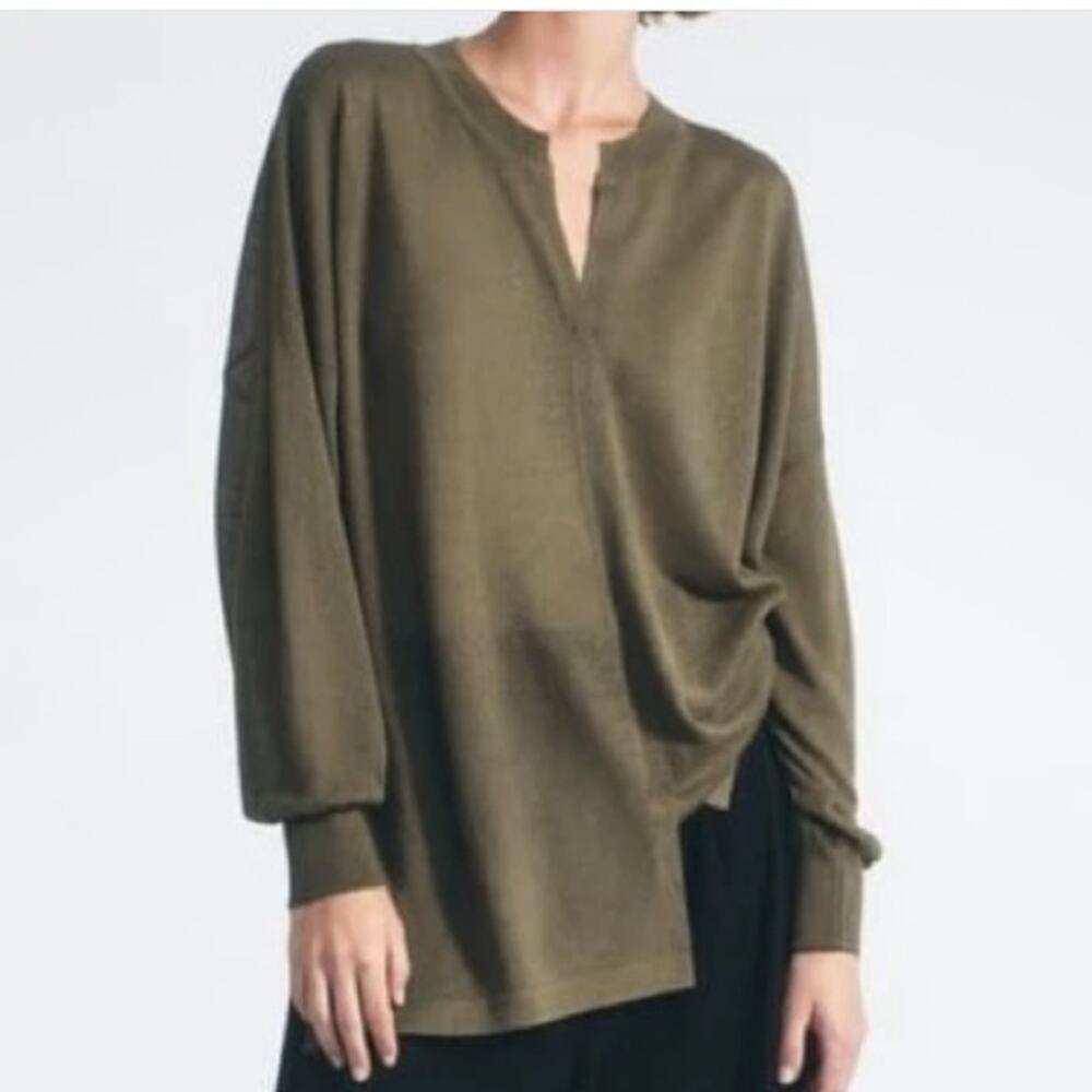 ZARA Linen Blend Oversized Shimmer Tunic Top Womens Small Olive Green Spring